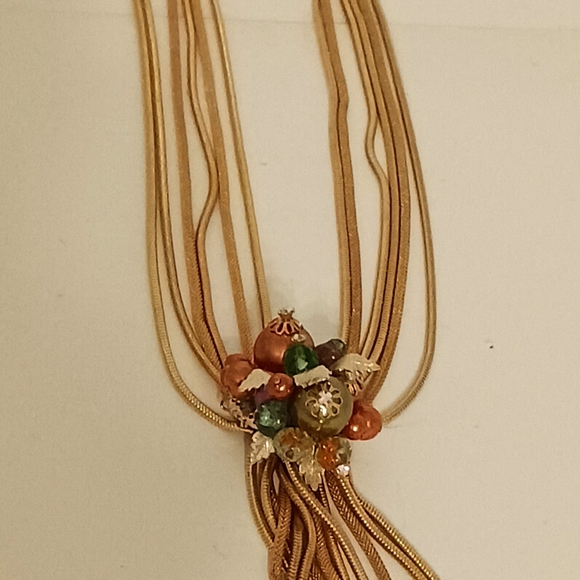 Alice Caviness Unsign Vintage Mesh Tassel Imitation Pearl Six Strand Neclace - Picture 6 of 8